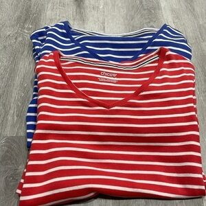 Chicos 2 Stripe Shirt Bundle Ultimate Tee Supima Cotton 0/Small